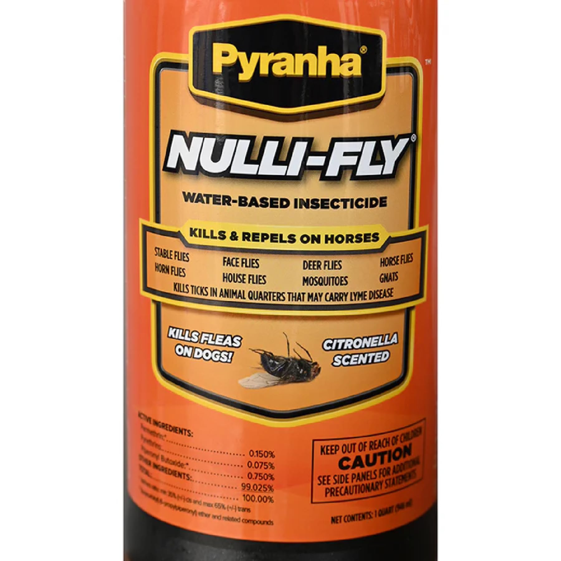 Pyranha Nulli-Fly Horse Fly Spray - Water-Based Formula for Sensitive Skin, Kills and Repels Flies, Gnats, Lice, Ticks, Ready to